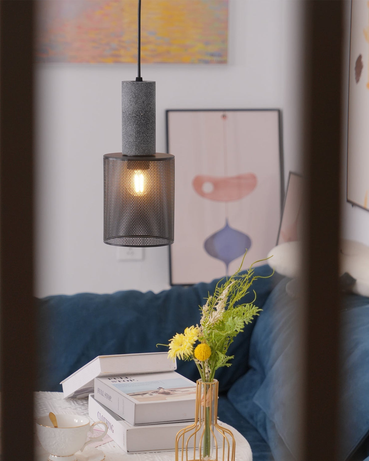 Lampada a sospensione cilindrica elegante, plafoniera moderna in stile industriale