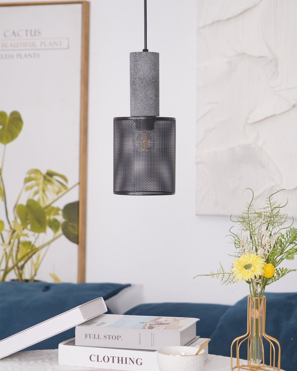 Lampada a sospensione cilindrica elegante, plafoniera moderna in stile industriale