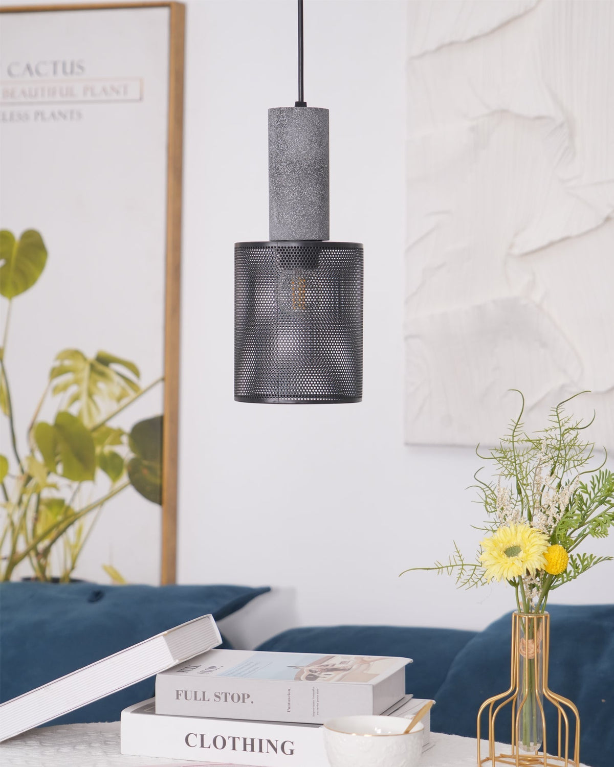 Lampada a sospensione cilindrica elegante, plafoniera moderna in stile industriale