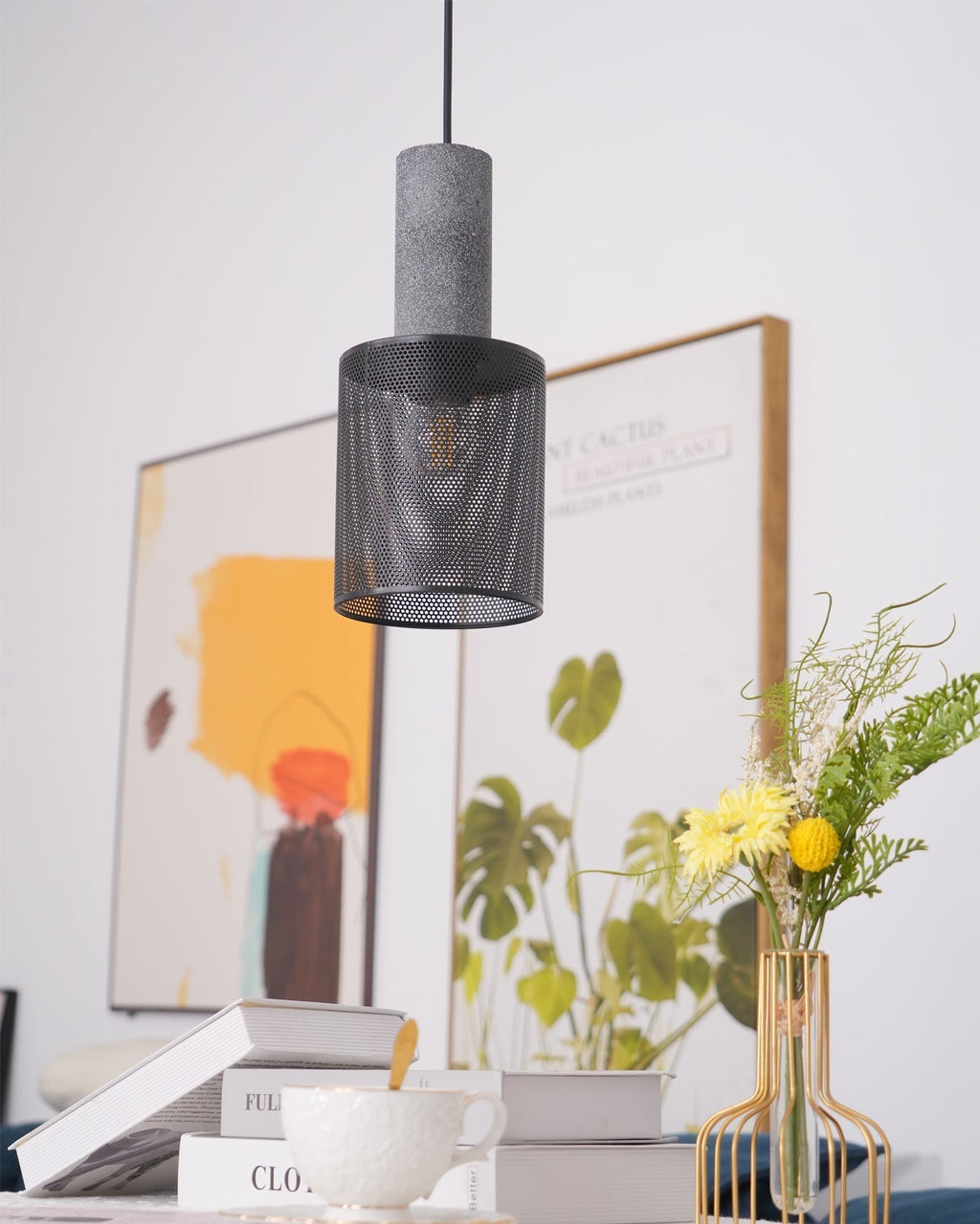 Lampada a sospensione cilindrica elegante, plafoniera moderna in stile industriale
