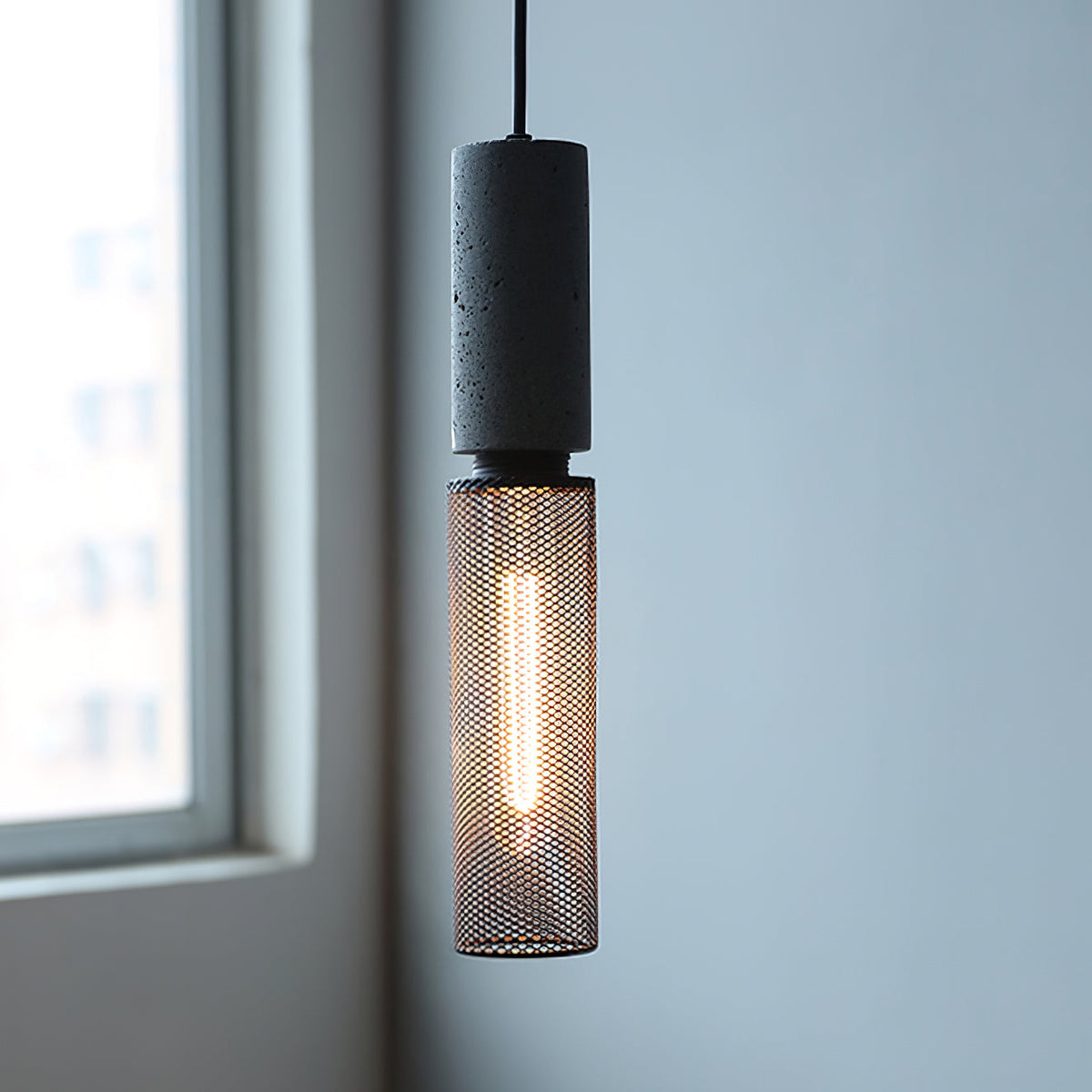 Lampada a sospensione cilindrica elegante, plafoniera moderna in stile industriale