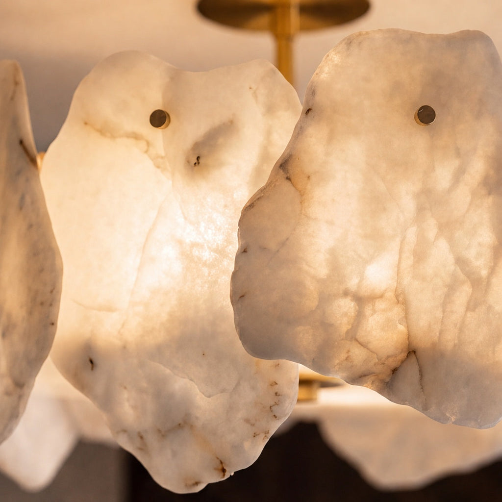 Contemporary Flush Mount Ceiling Light Copper Base Alabaster Panels Soft Diffused Lighting | ribuella