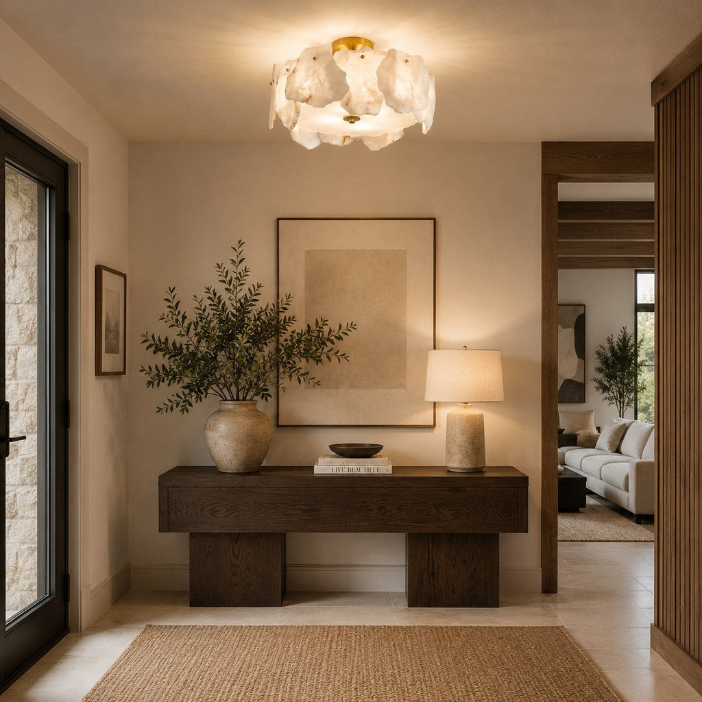 Contemporary Flush Mount Ceiling Light Copper Base Alabaster Panels Soft Diffused Lighting | ribuella