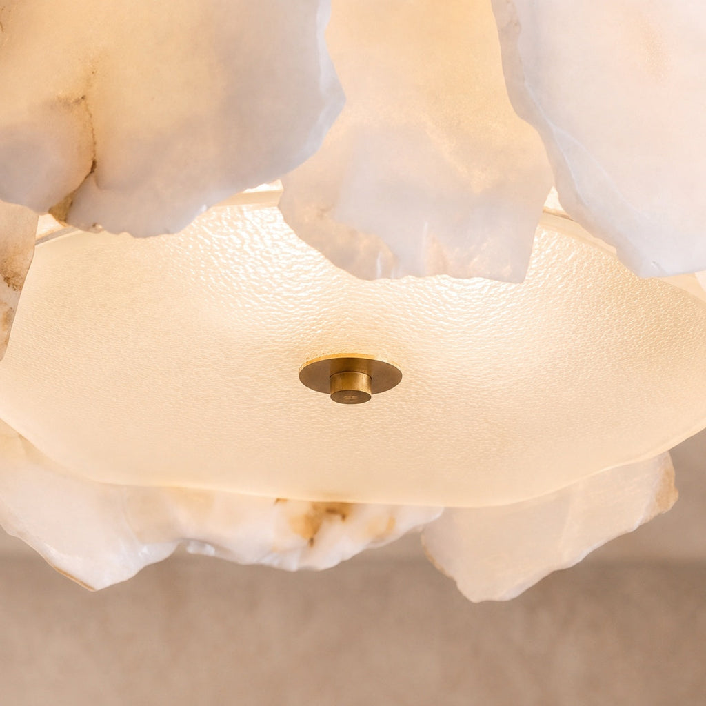 Contemporary Flush Mount Ceiling Light Copper Base Alabaster Panels Soft Diffused Lighting | ribuella