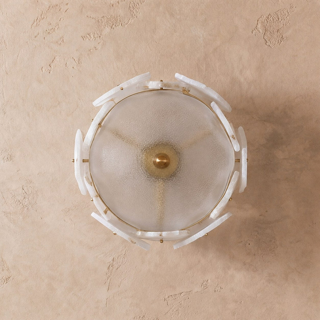 Contemporary Flush Mount Ceiling Light Copper Base Alabaster Panels Soft Diffused Lighting | ribuella