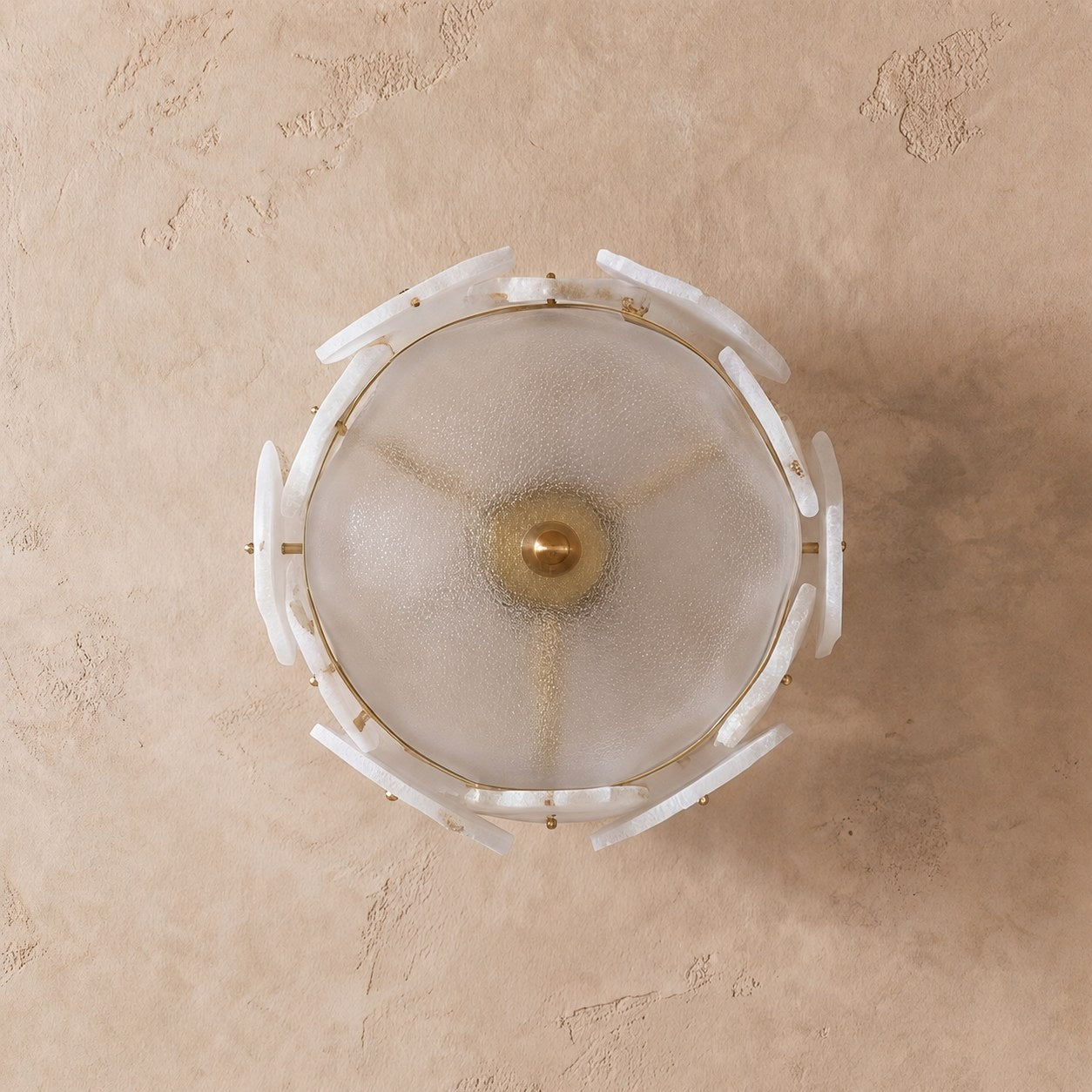 Contemporary Flush Mount Ceiling Light Copper Base Alabaster Panels Soft Diffused Lighting | ribuella