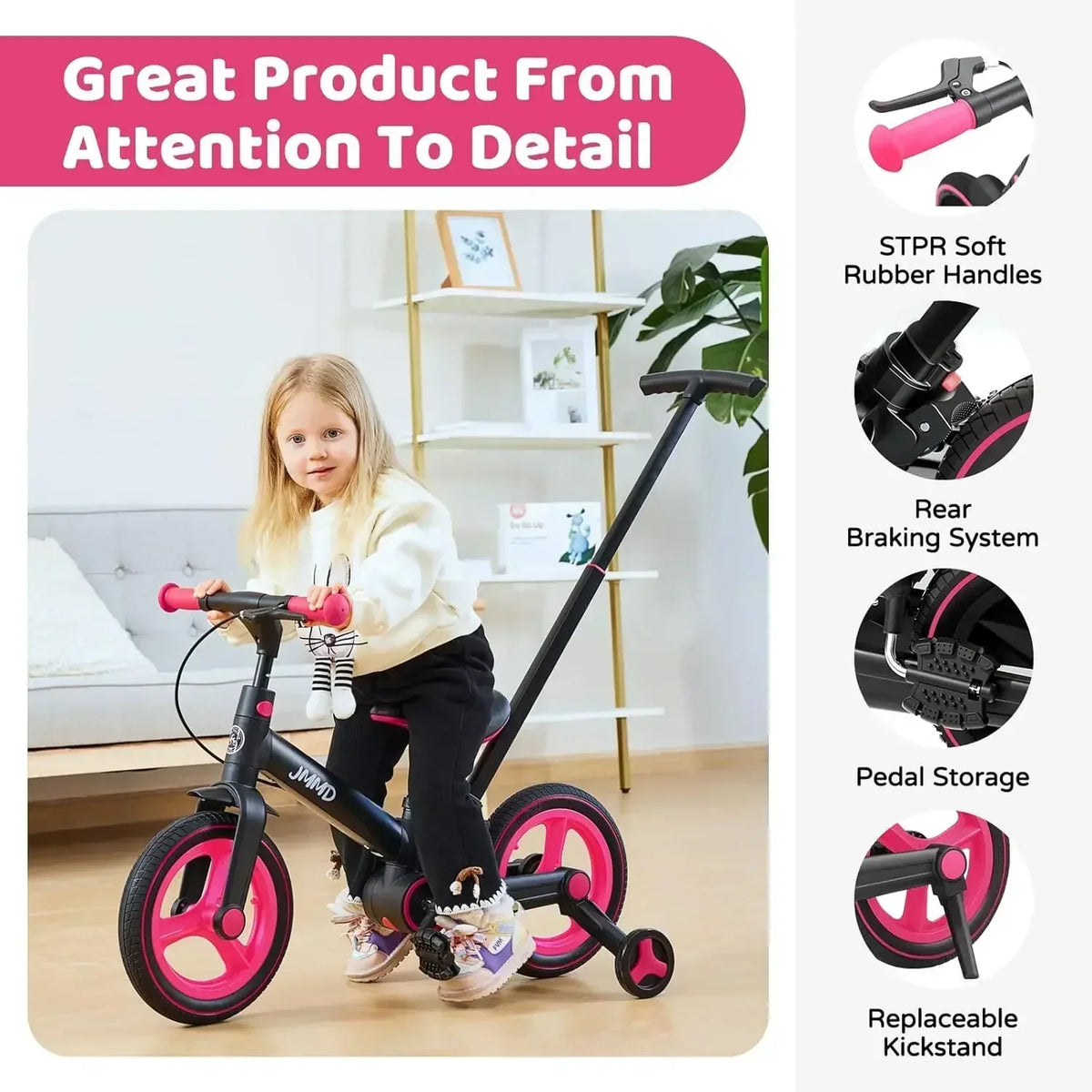 RolliGo Convertible Toddler Ride-On, Push Handle And Pedals