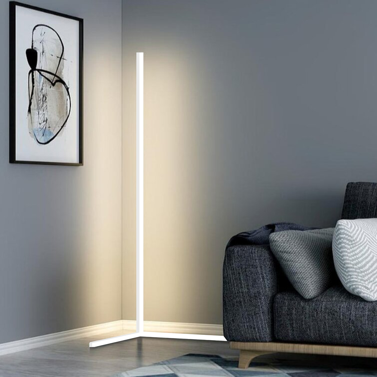 Lampadaire d’angle, hauteur de 142 cm, LED de 20 W, éclairage à 3 couleurs