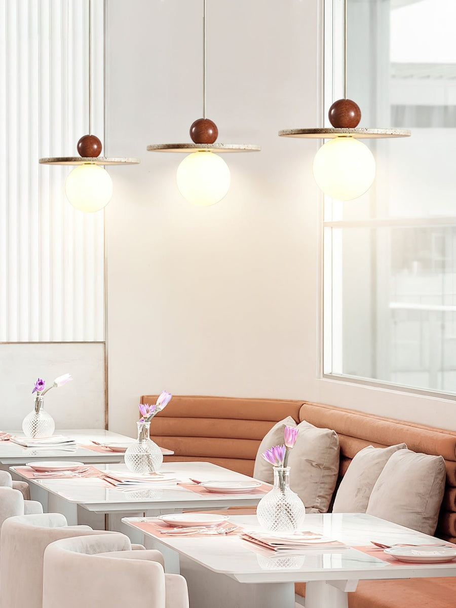 Flying Disc Pendant Light — Sculpted Stone Shade Direct Downlight