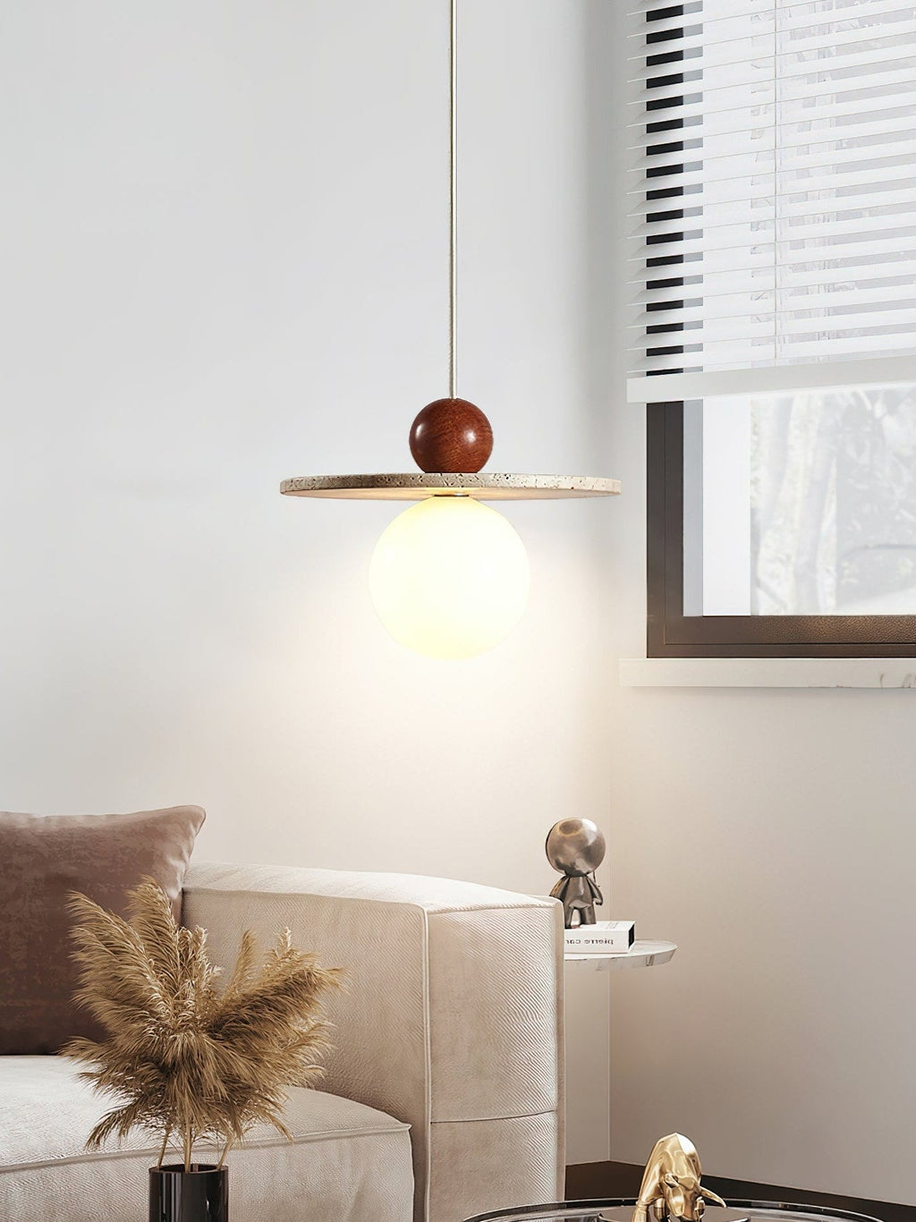 Flying Disc Pendant Light — Sculpted Stone Shade Direct Downlight