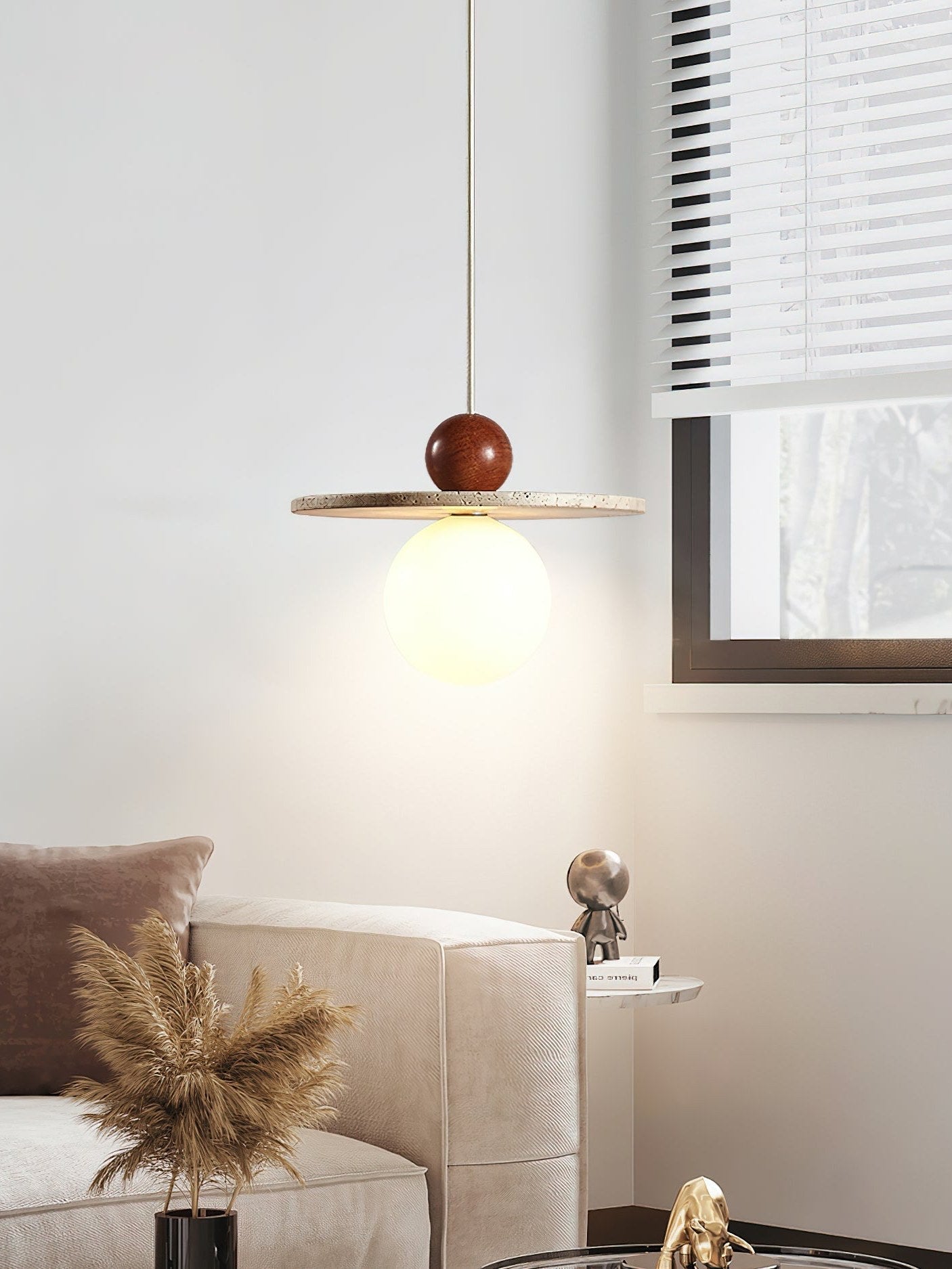 Flying Disc Pendant Light — Sculpted Stone Shade Direct Downlight