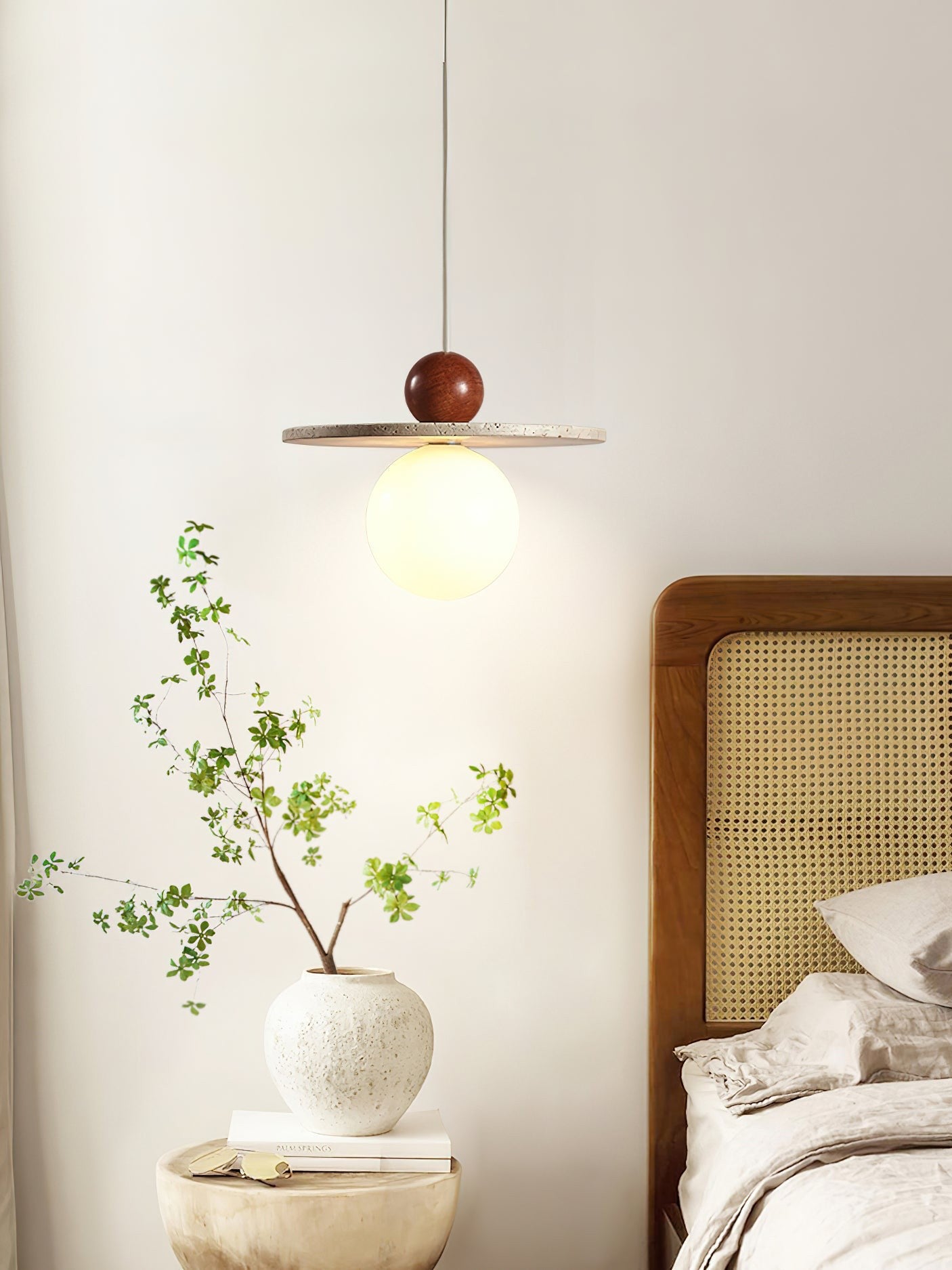 Flying Disc Pendant Light — Sculpted Stone Shade Direct Downlight