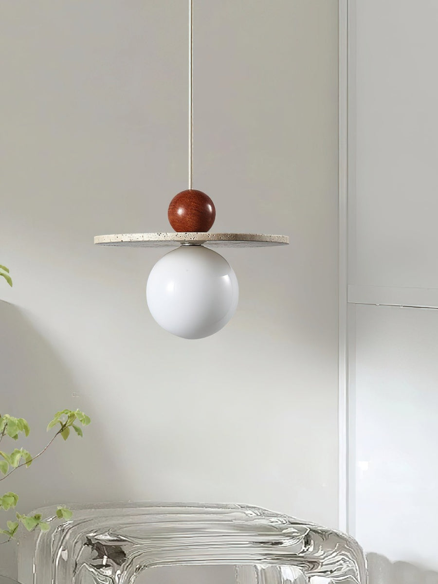 Flying Disc Pendant Light — Sculpted Stone Shade Direct Downlight