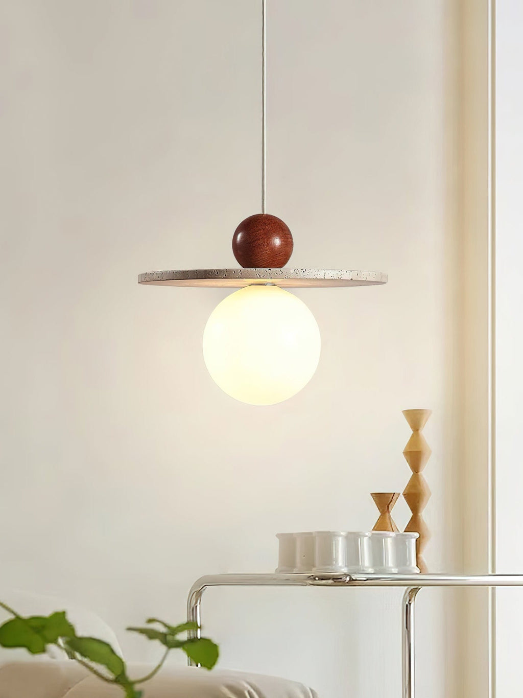 Flying Disc Pendant Light — Sculpted Stone Shade Direct Downlight