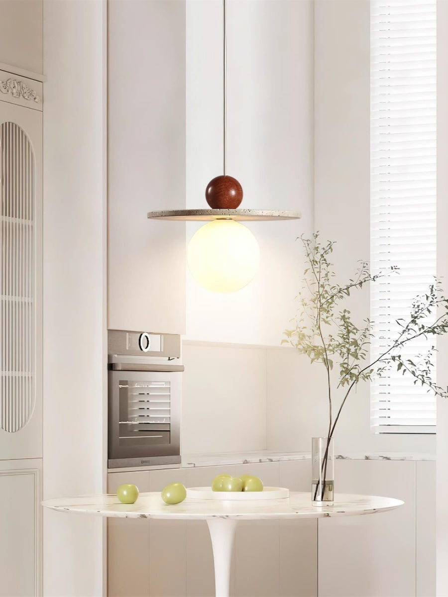 Flying Disc Pendant Light — Sculpted Stone Shade Direct Downlight