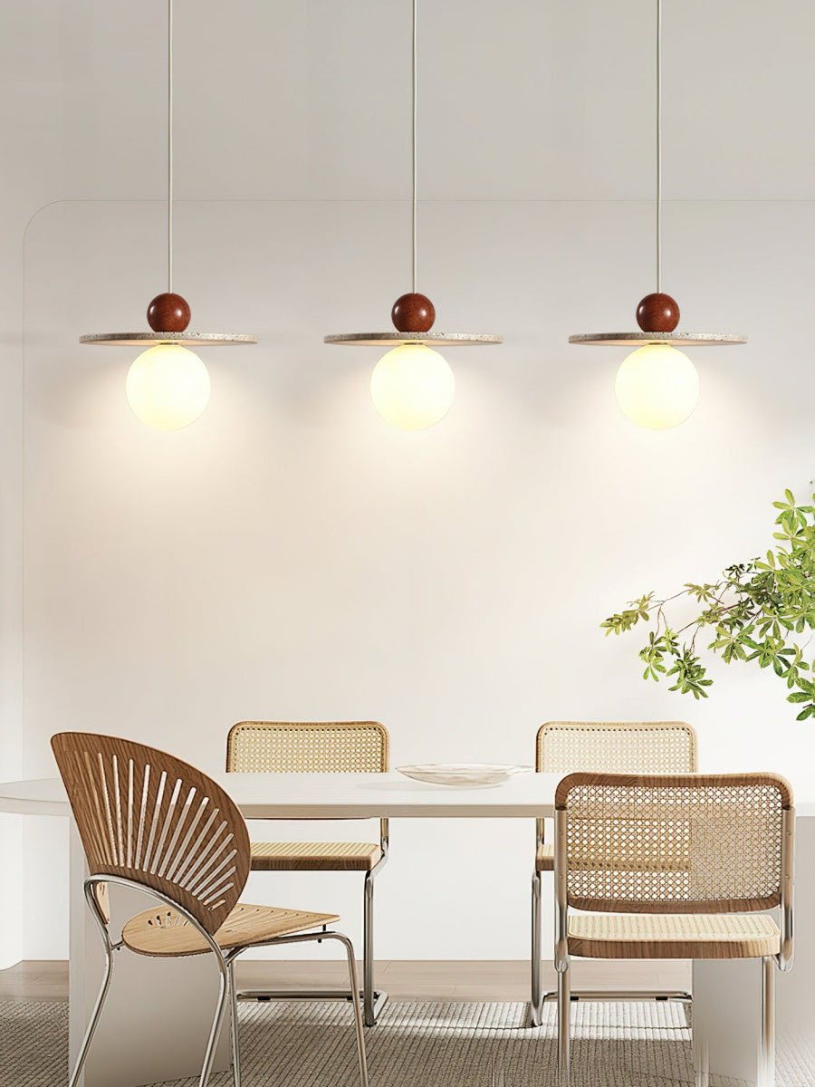 Flying Disc Pendant Light — Sculpted Stone Shade Direct Downlight
