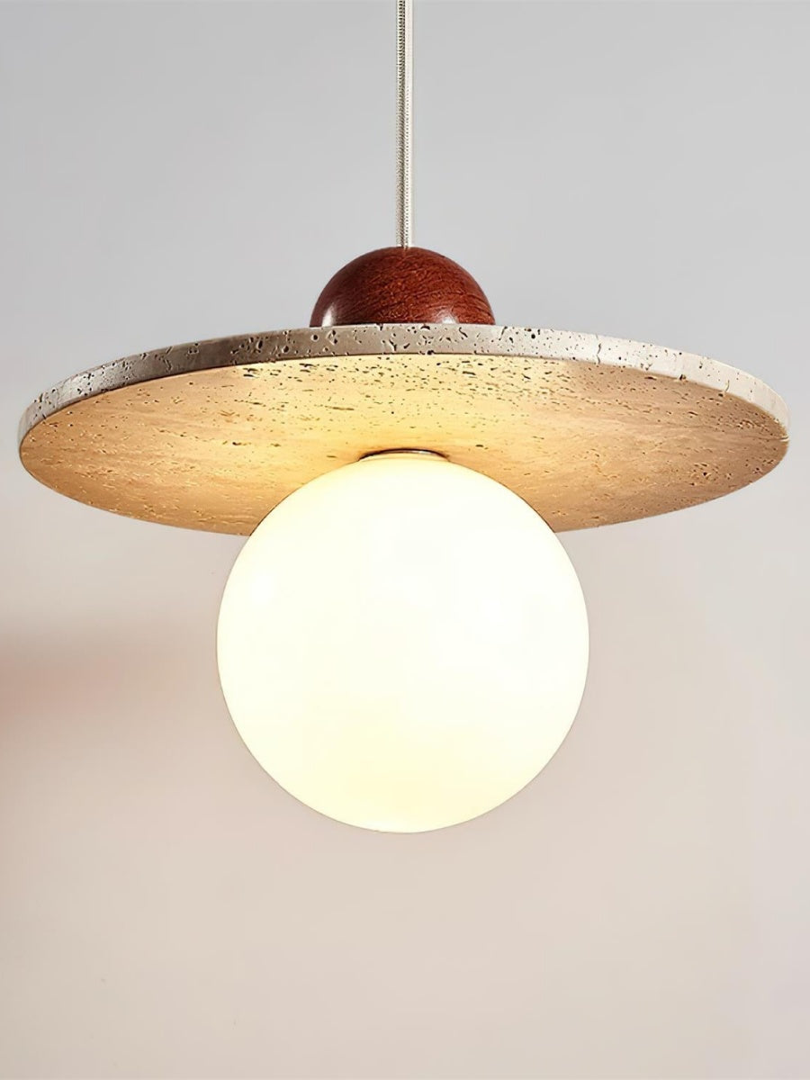 Flying Disc Pendant Light — Sculpted Stone Shade Direct Downlight