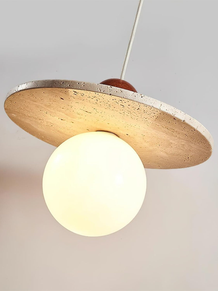 Flying Disc Pendant Light — Sculpted Stone Shade Direct Downlight