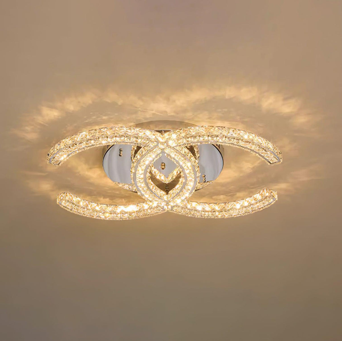 Kristy Crystal Ceiling Light Double C — Flush Mount Design