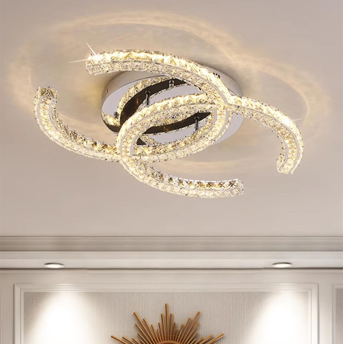 Kristy Crystal Ceiling Light Double C — Flush Mount Design