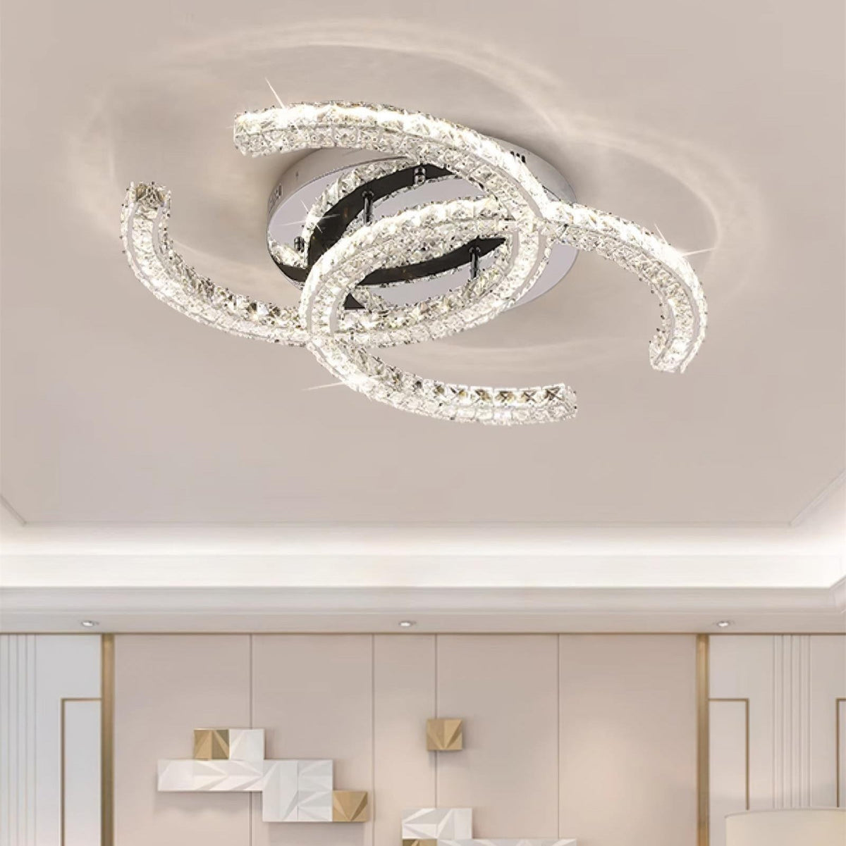 Kristy Crystal Ceiling Light Double C — Flush Mount Design