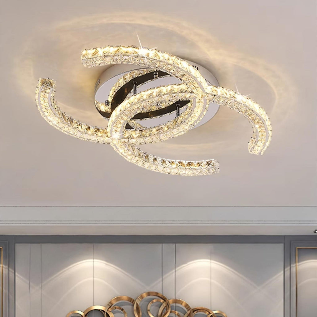 Kristy Crystal Ceiling Light Double C — Flush Mount Design