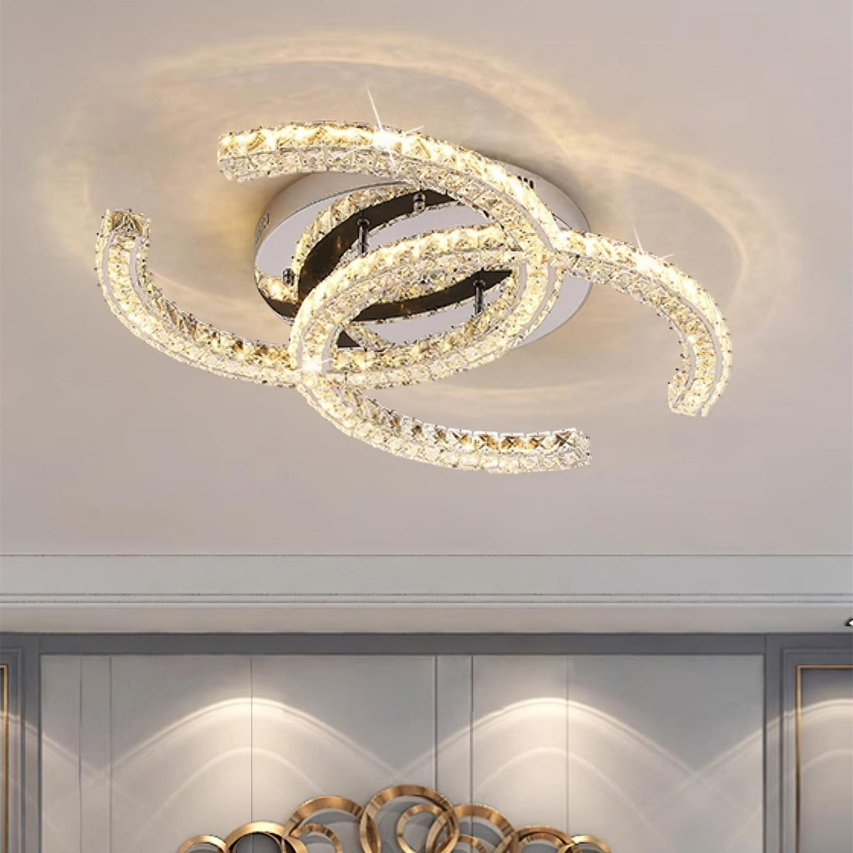 Kristy Crystal Ceiling Light Double C — Flush Mount Design