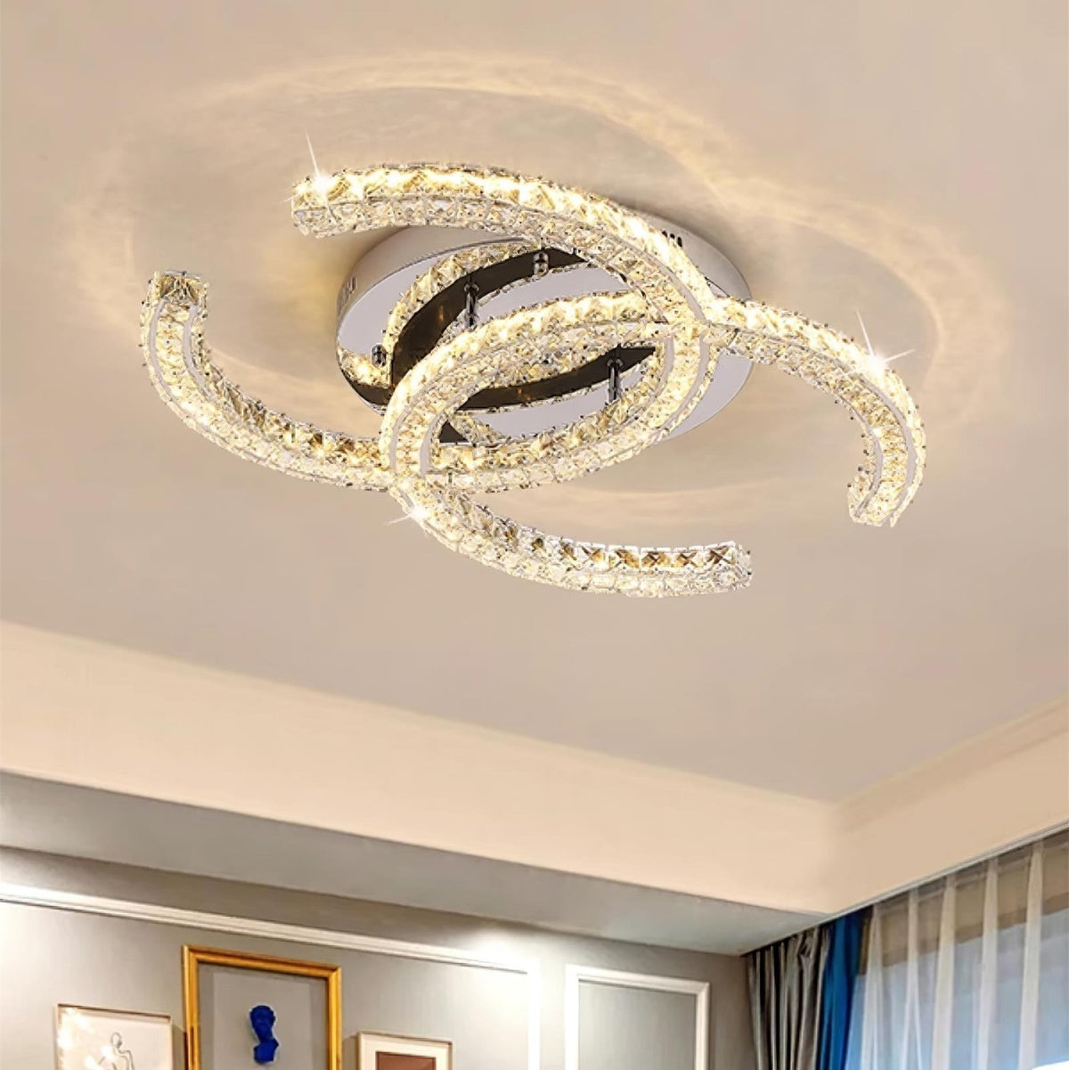 Kristy Crystal Ceiling Light Double C — Flush Mount Design
