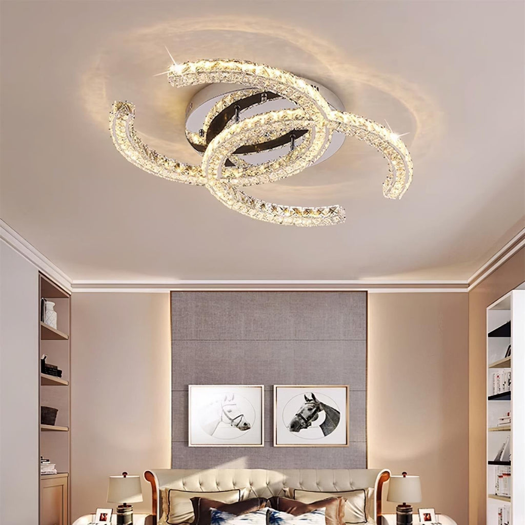 Kristy Crystal Ceiling Light Double C — Flush Mount Design