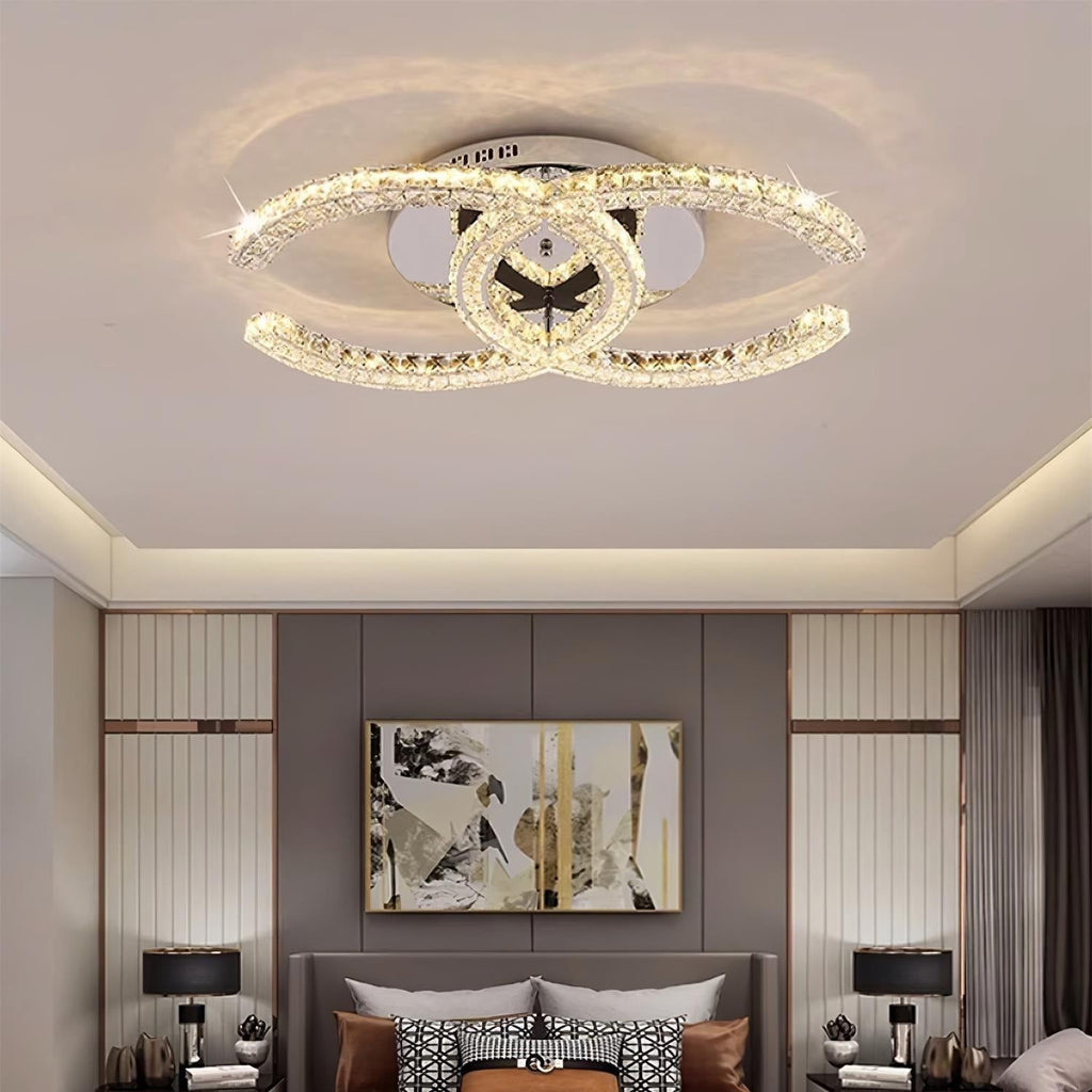 Kristy Crystal Ceiling Light Double C — Flush Mount Design