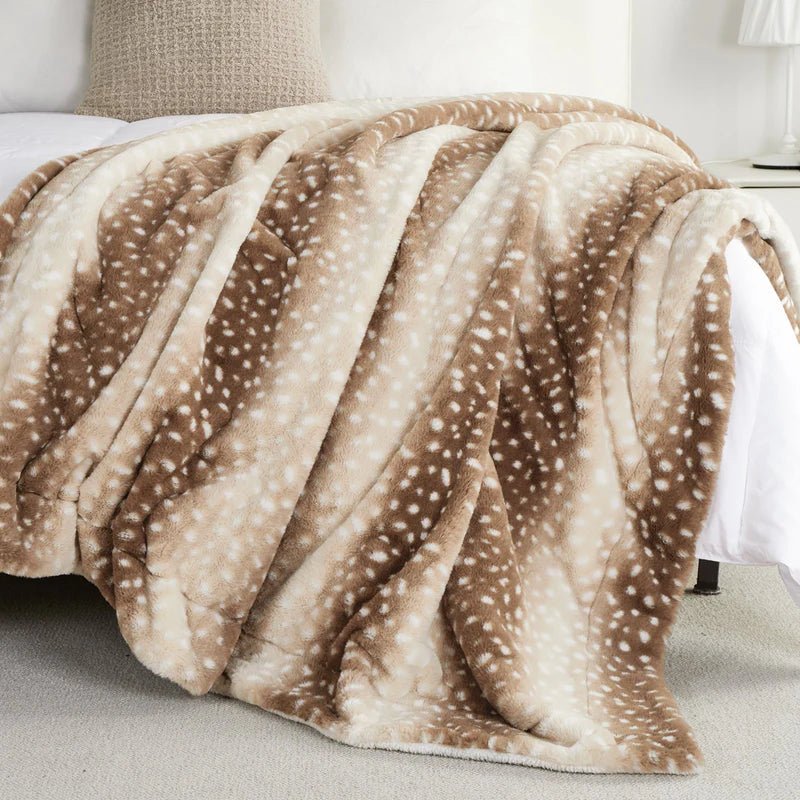 Coperta in pelliccia sintetica NatureNest — reversibile, con motivo di cervi