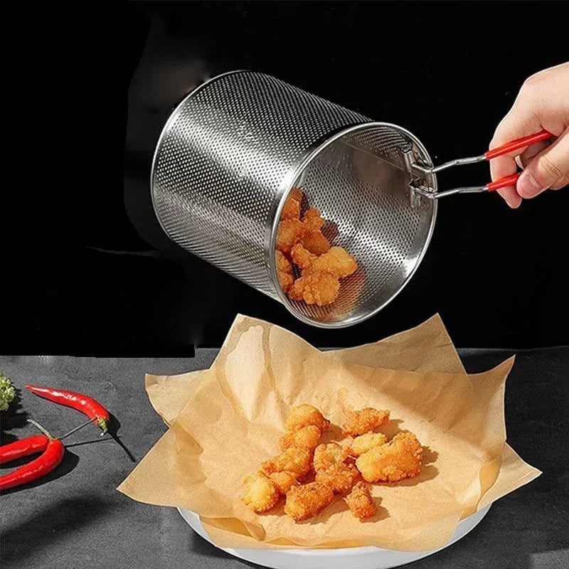Olla para freír de acero inoxidable para cocina con cesto y asa | ribuella