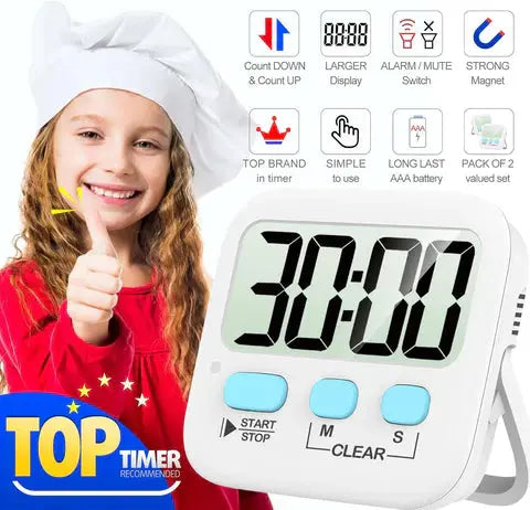 Set de 2 temporizatoare digitale pentru bucătărie - Spate magnetic și afișaj mare | ribuella