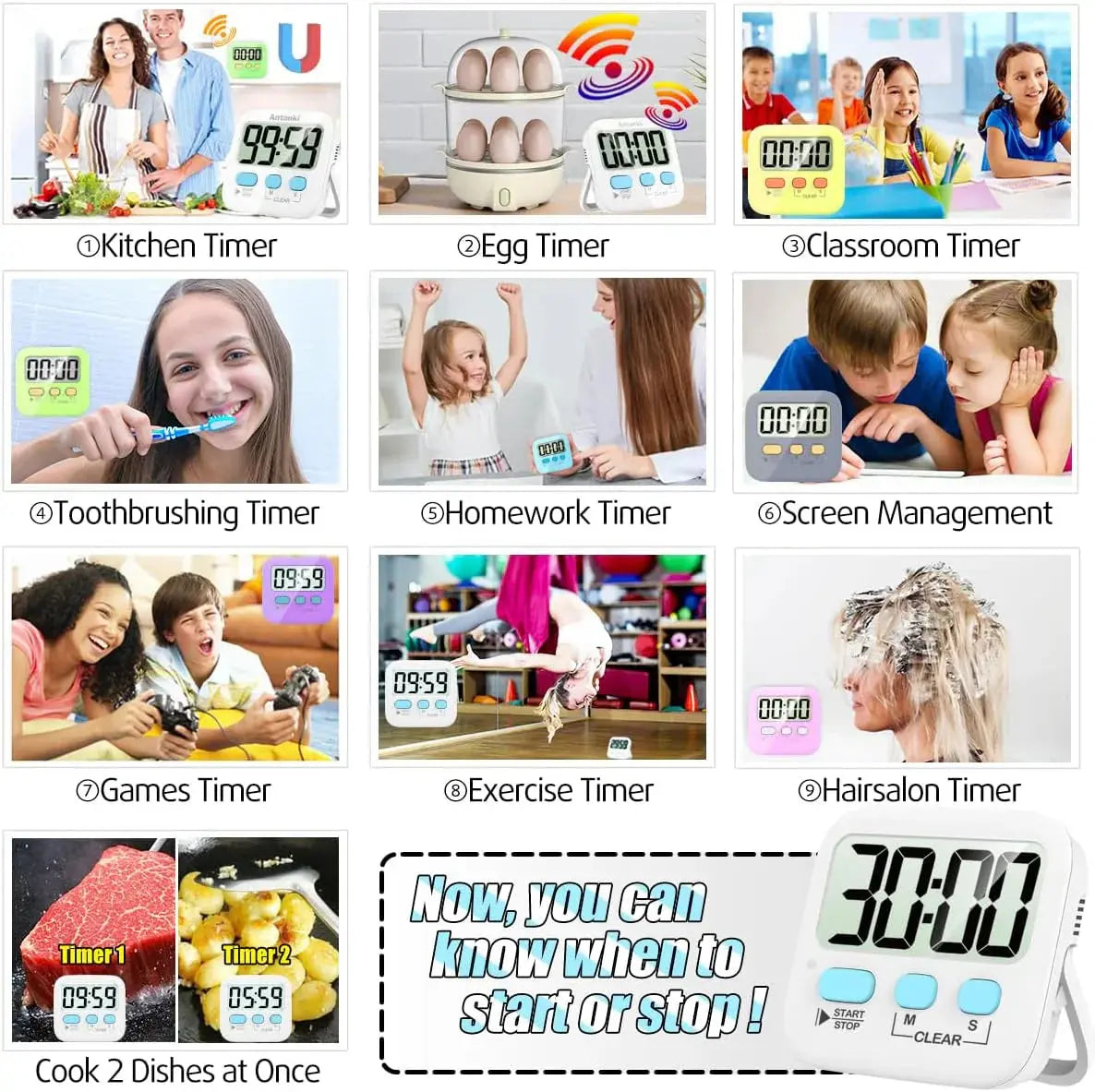 Set de 2 temporizatoare digitale pentru bucătărie - Spate magnetic și afișaj mare | ribuella
