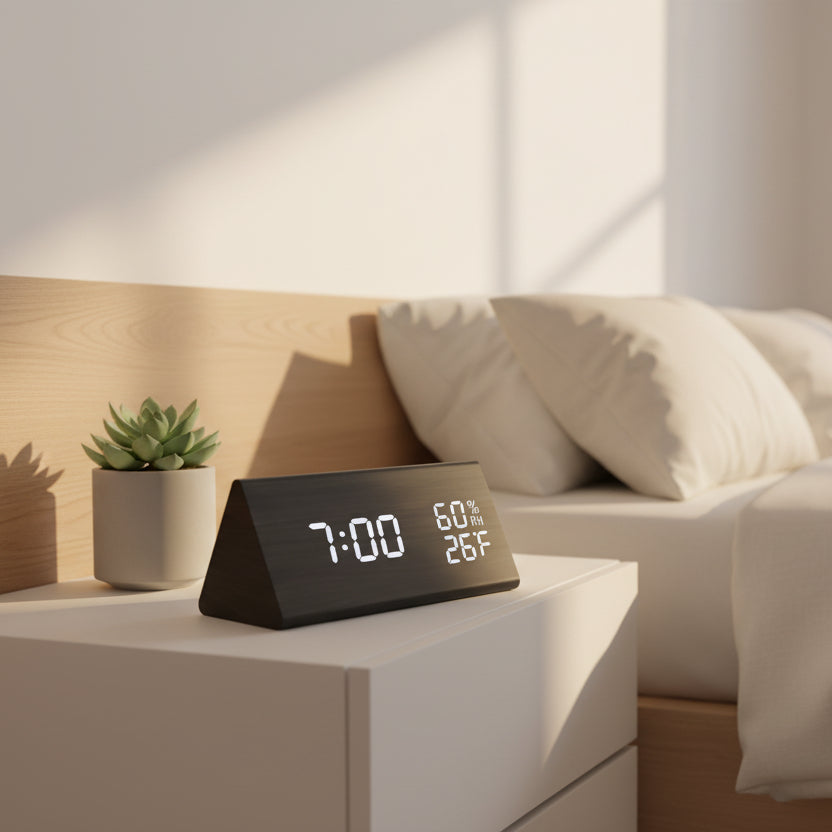 TimberTime – Elegant Wooden LED Clock with Brightness Control | ribuella