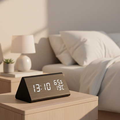 TimberTime – Elegant Wooden LED Clock with Brightness Control | ribuella