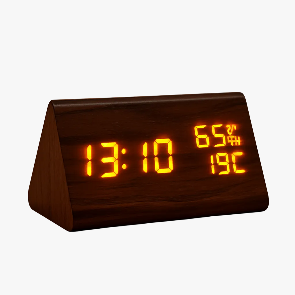 TimberTime – Elegant Wooden LED Clock with Brightness Control | ribuella