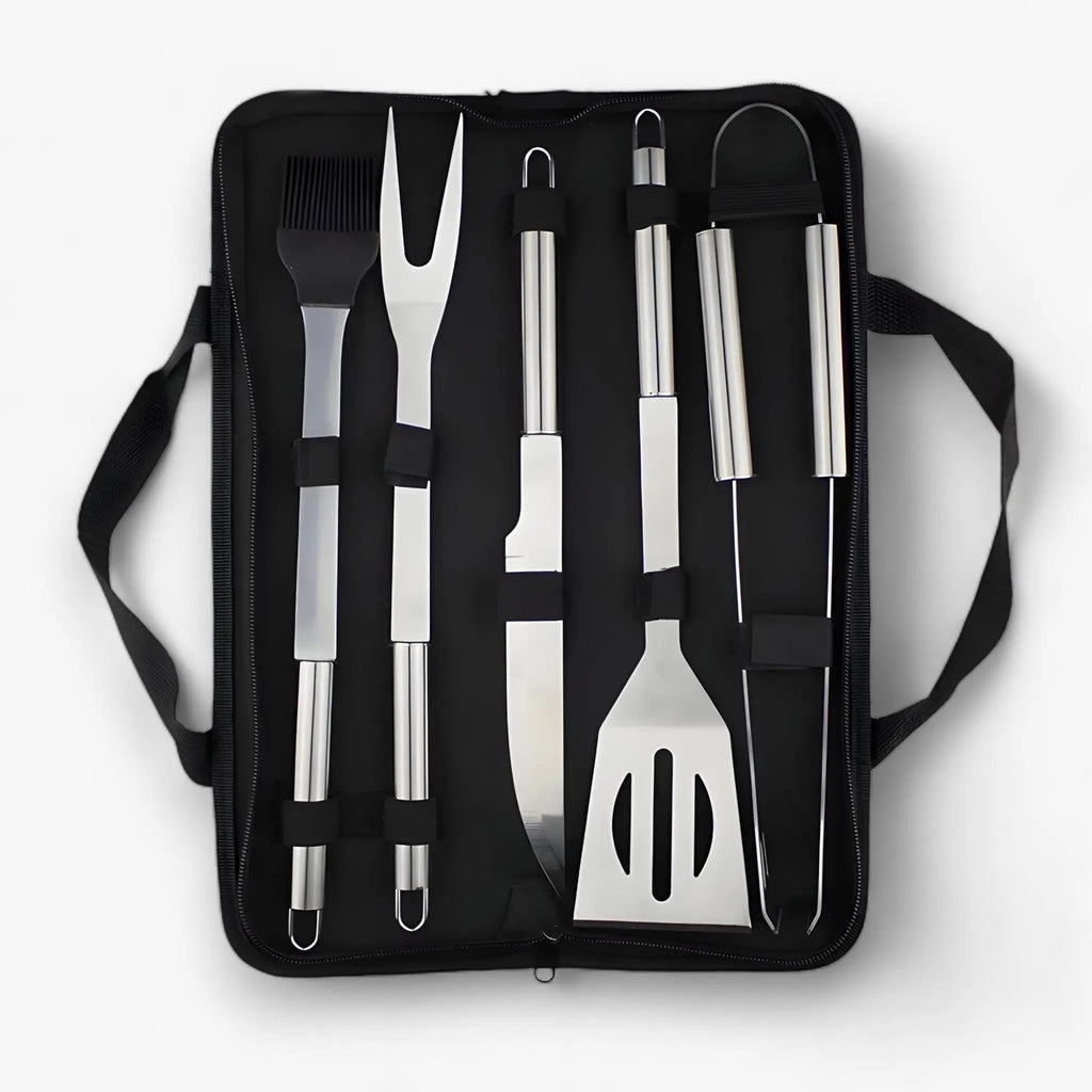 Grillwerkzeug-Set aus Edelstahl mit Tragetasche – Hitzebeständiger Griff | ribuella