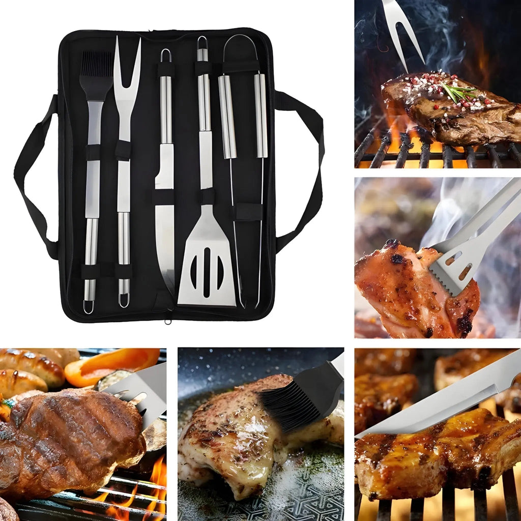 Grillwerkzeug-Set aus Edelstahl mit Tragetasche – Hitzebeständiger Griff | ribuella