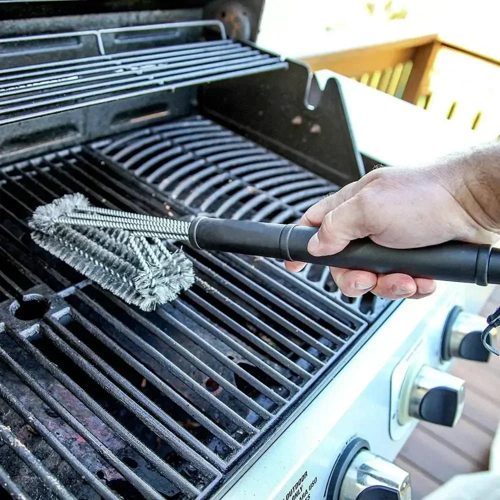 Cepillo de acero inoxidable para limpiar la parrilla – mango antideslizante, elimina los restos de comida quemados | ribuella