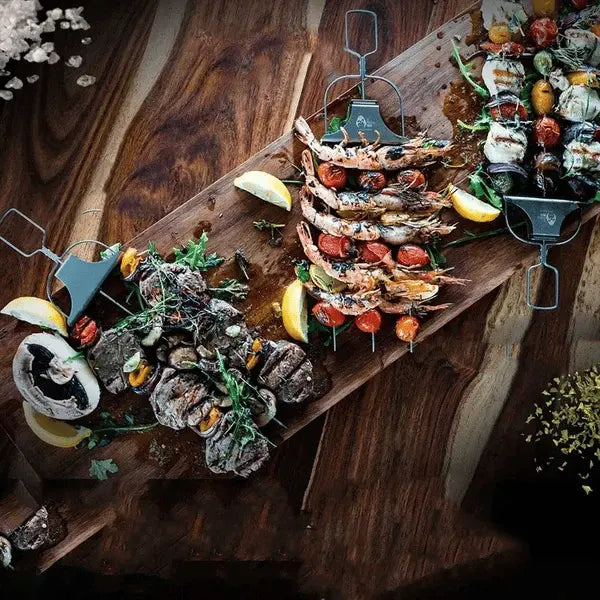 Brochetas de acero inoxidable - Doble punta - Raspador deslizante para servir sin ensuciar | ribuella