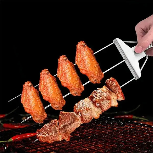 Brochetas de acero inoxidable - Doble punta - Raspador deslizante para servir sin ensuciar | ribuella