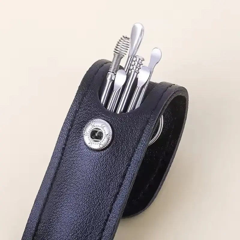 革製ポーチ入りステンレス製耳掃除キット - 6点セット | ribuella