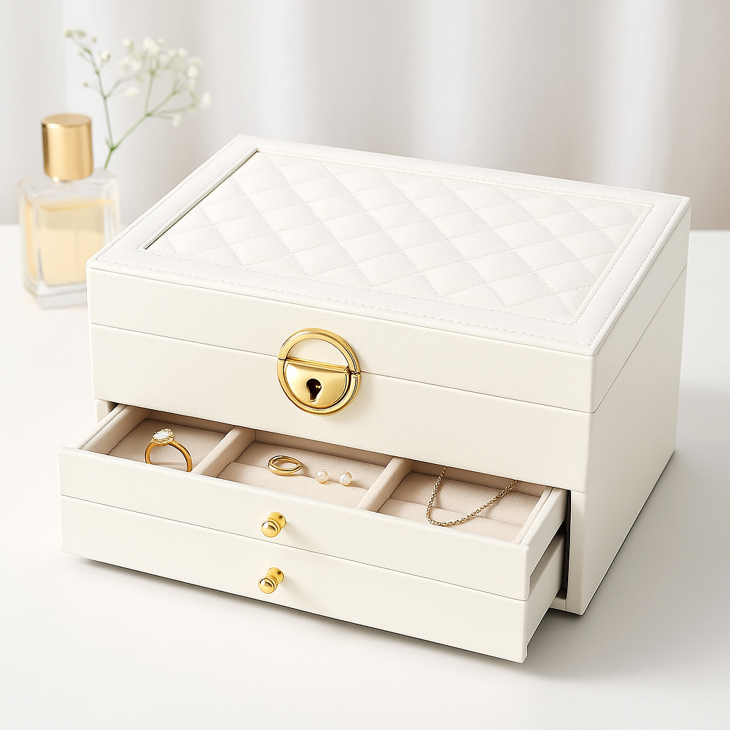 Organiseur compact à bijoux à plusieurs niveaux, tiroirs intérieurs