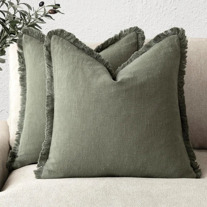 Set of 2 Premium Cotton-Linen Blend Pillow Covers with Hidden Zipper | ribuella