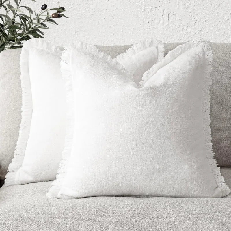 Set of 2 Premium Cotton-Linen Blend Pillow Covers with Hidden Zipper | ribuella