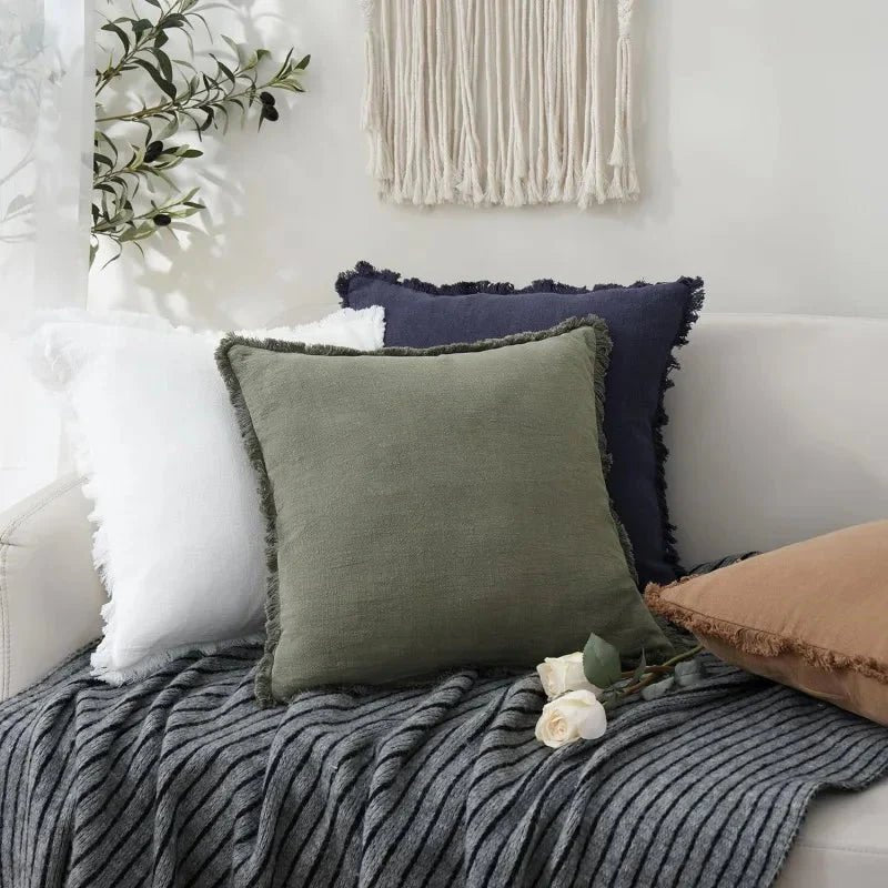 Set of 2 Premium Cotton-Linen Blend Pillow Covers with Hidden Zipper | ribuella