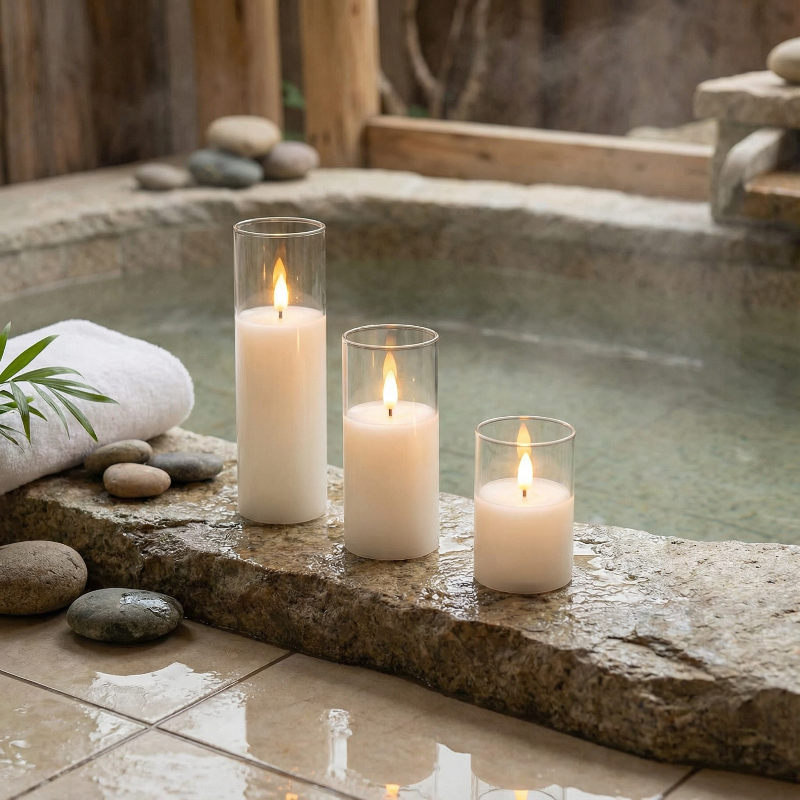 SereneGlow – Set of 9 Ivory LED Pillar Candles for Safe Ambiance | ribuella