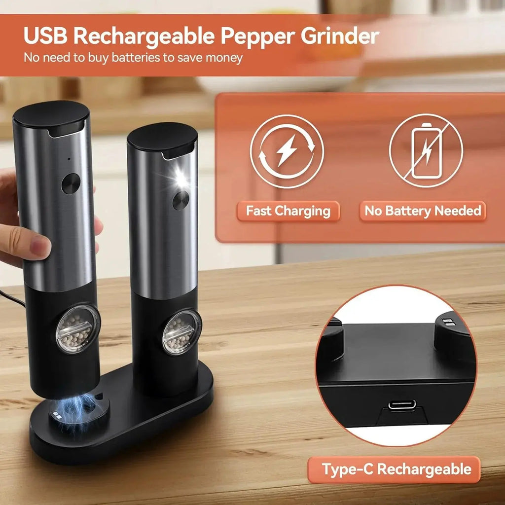 طقم مطحنة توابل بإعدادات طحن 5 ومحطة شحن USB-C | ribuella