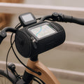 Saco impermeável para guiador de bicicleta com suporte para telemóvel com ecrã tátil